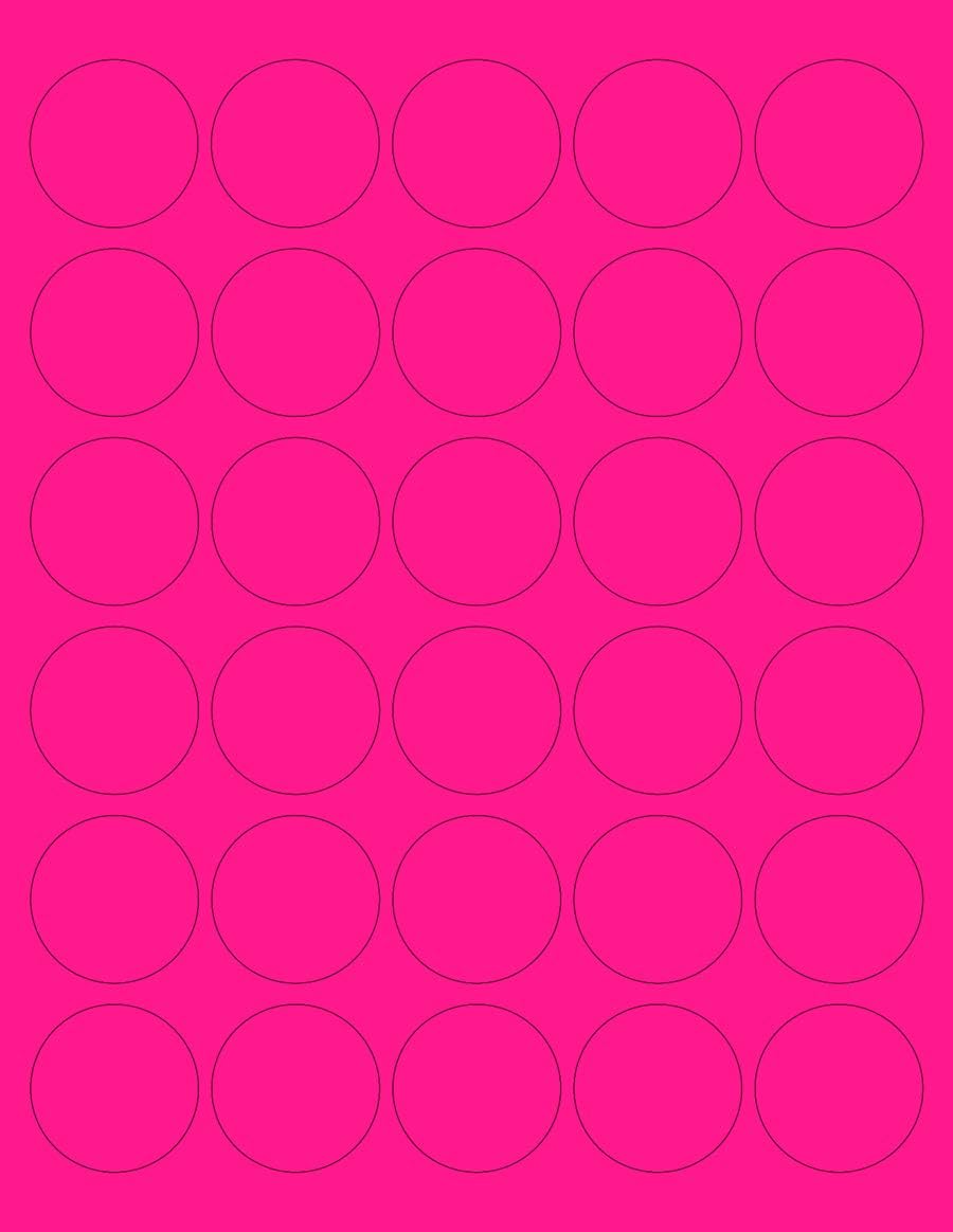 8-1/2 x 11" Neon Color High Light Fluorescent Labels for Laser & Inkjet Printer (Pink Fluorescent, 1.5" Round - 30 Per Page | 1500 Labels)