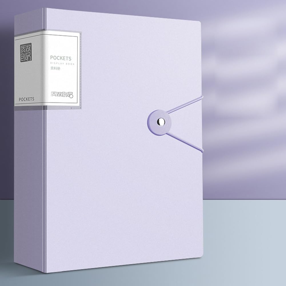 File Folder - 100 Pockets, Durable A4 Letter Size Organizer, Water-Resistant Plastic Dividers, Home/Office/School Document Holder (Purple)