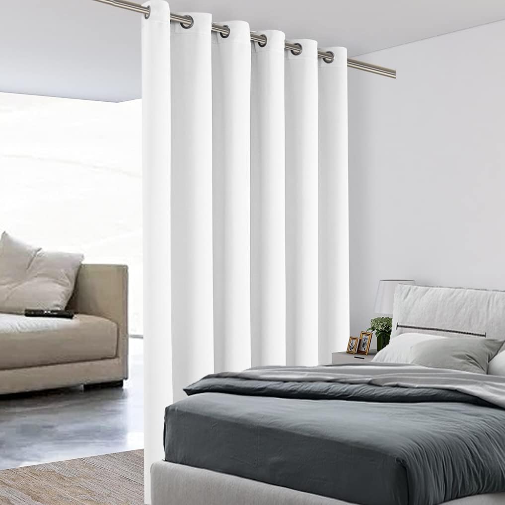 BONZER Room Divider Curtain Screen Partitions Total Privacy Wall Wide Blackout Curtains for Shared Room, 84L x 70W Inch (7L x 5.8W ft), 1 Panel, Greyish White