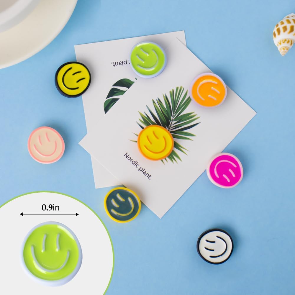 rhinocats Locker Magnets for Girls，Cute16Pcs Fridge Magnets,Colorful Decorative Resin Smiley Face Refrigerator Magnets, Strong Whiteboard Magnets for Classroom, Office, or Home Use