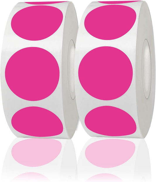 STARLIBOO Colored Dot Stickers, 1 Inch Pink Circle Color Code Label, Waterproof Garage Sale Stickers, Yard Sale Price Labels (2 Rolls, 1000Pcs)