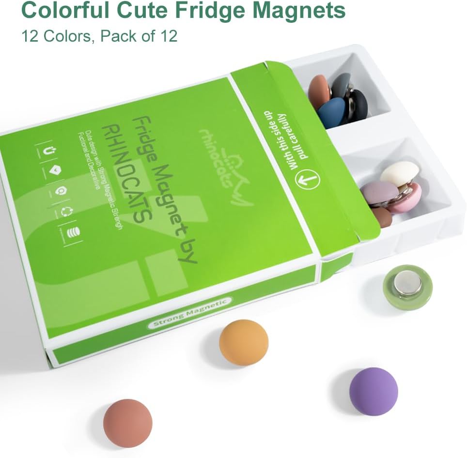 rhinocats 12Pcs Fridge Magnets,Locker Decor, Colorful Decorative Matte hemispheric Refrigerator Magnets, Cute Strong Whiteboard Magnets for Classroom Kitchen Office