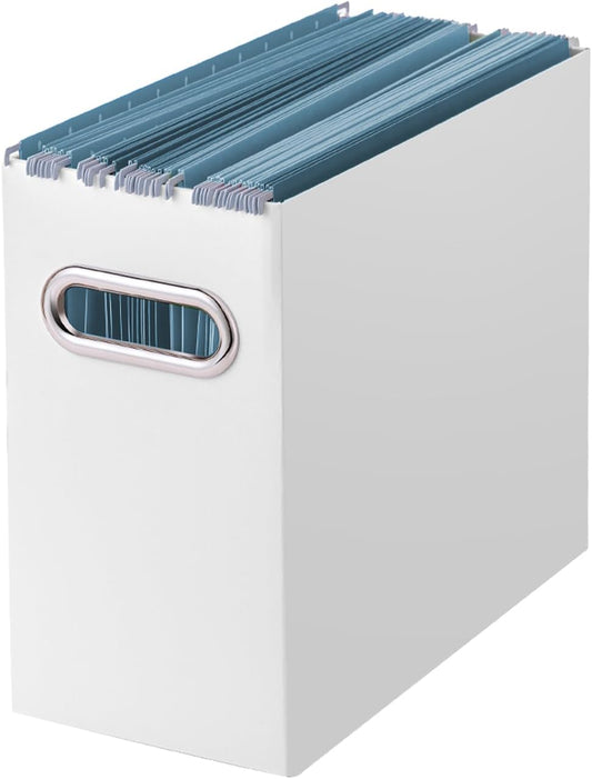 Oterri File Organizer, 1 Pack Small Storage Box, Cardboard File Folder Organizer, Collapsible File Box for Hanging File Folders Letter Size, Portable Filing Organizer with Handle (White)