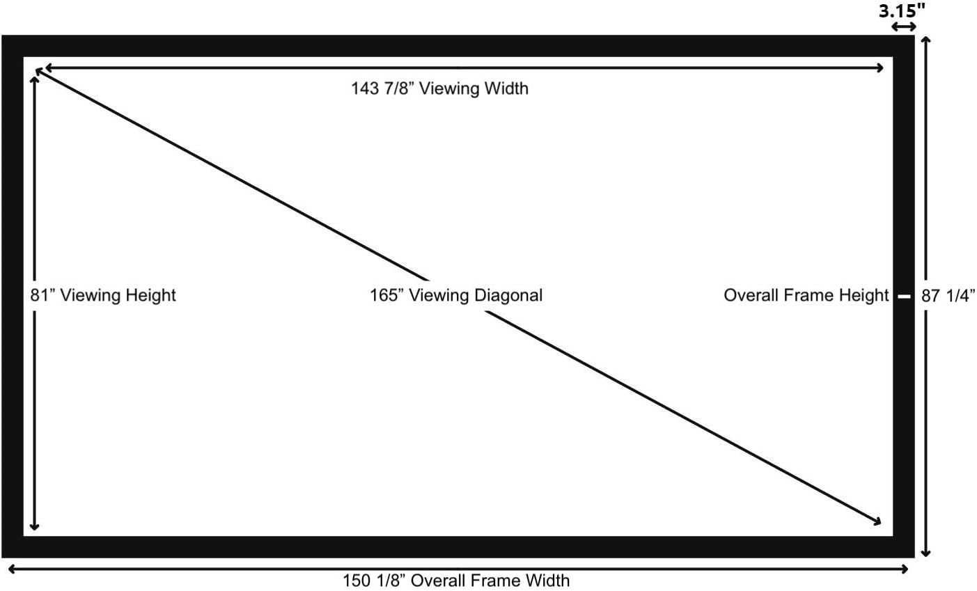 Silver Ticket Products STR Series 6 Piece Home Theater Fixed Frame 4K / 8K Ultra HD, HDTV, HDR & Active 3D Movie Projection Screen, 16:9 Format, 165" Diagonal, White Material STR-169165