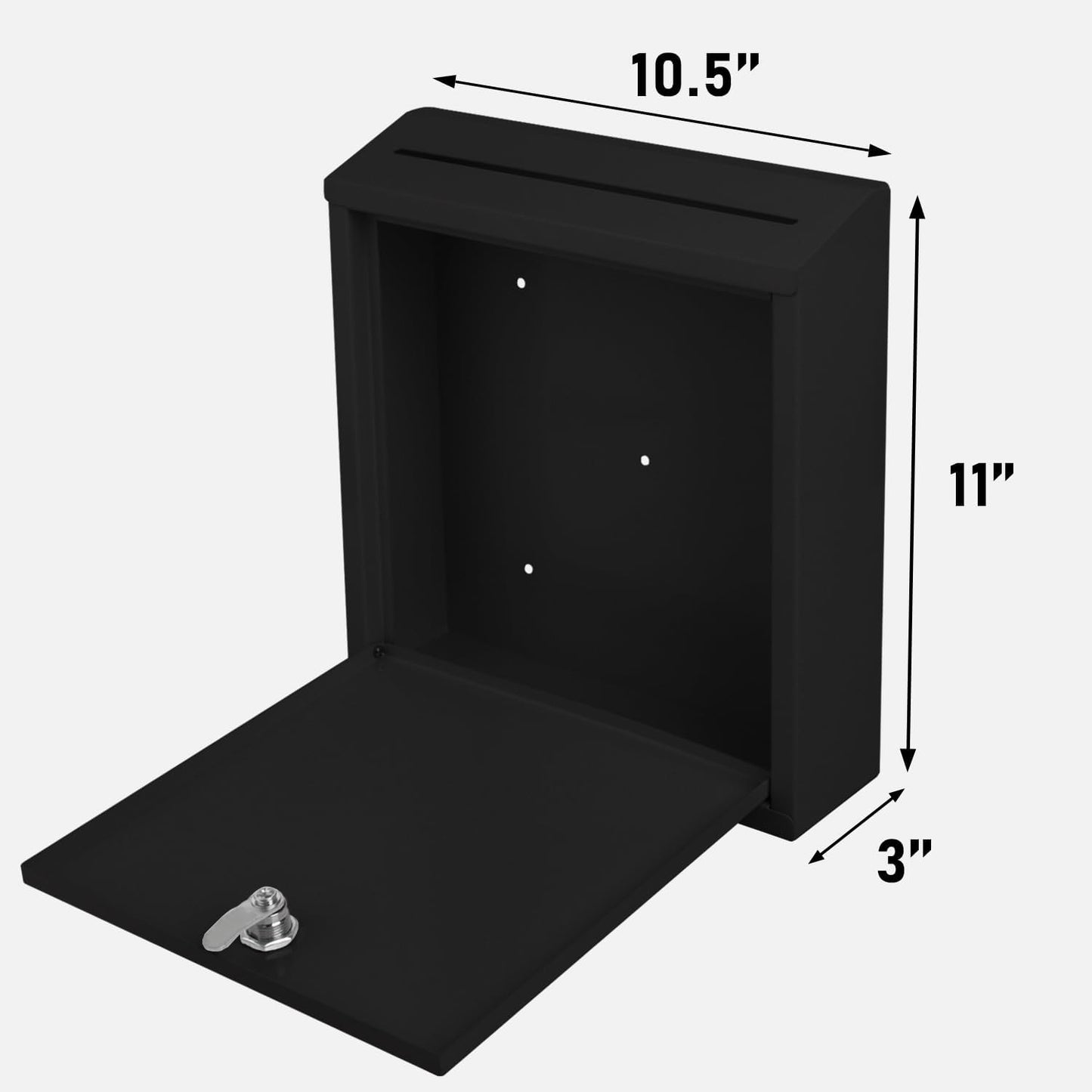 Suggestion Box with Lock and Slot, Wall Mounted Metal Drop Box with 4 Keys, Secure Locking Box for Cash and Ballots, Office Mailbox, 10.4 x 2.9 x 11 Inch, Black