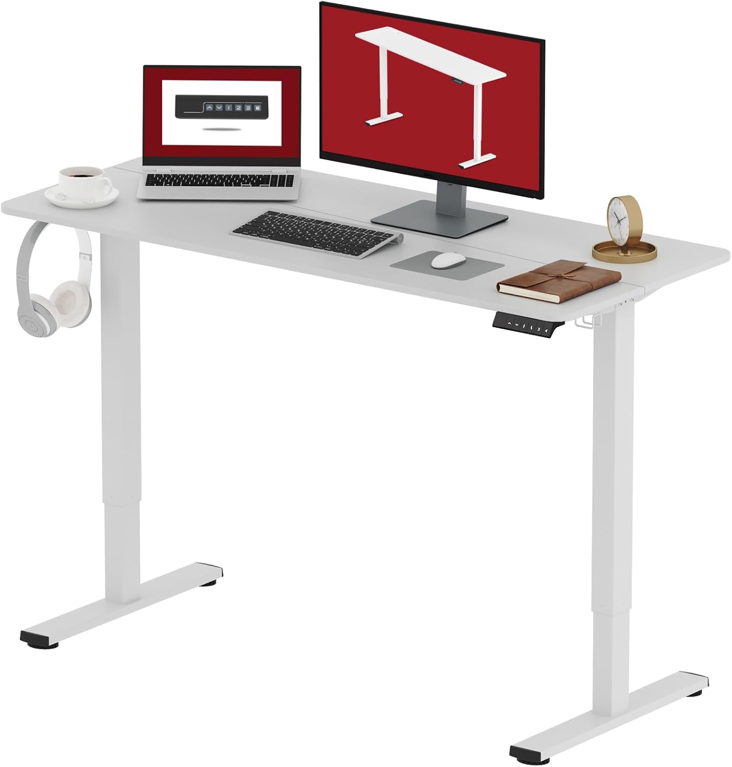 SANODESK Electric Standing Desk 48x24 Inch Height Adjustable Stand Up Desk Home Office Computer Workstation Sit Stand Home Office Desk with Splice Board (White Frame + White Top)