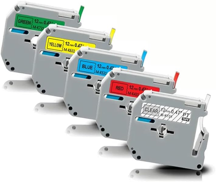 M K131 MK431 MK531 MK631 MK731 5 Pack Color Tape - 12mm Multicolored Label Tape Compatible with P Touch Label Maker PTM95 PT-90 PT-80 PT-70 PT-65 PT-45M