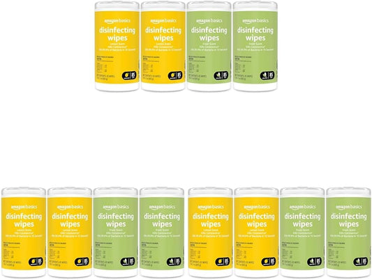 Amazon Basics Disinfecting Wipes, Lemon & Fresh Scent, Sanitizes/Cleans/Disinfects/Deodorizes, 340 Count (12 Packs of 85)