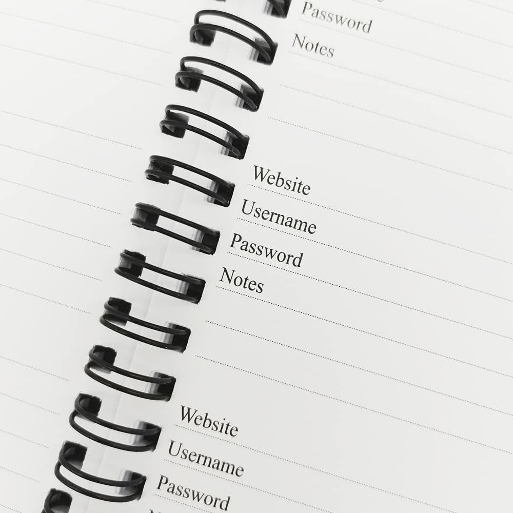 Spiral Password Book with Alphabetical Tabs - 3.5x5.25 inch Password Keeper with A-Z Tabs for Internet Login, Website, Username, Password. Grey Password Notebook for Home or Office