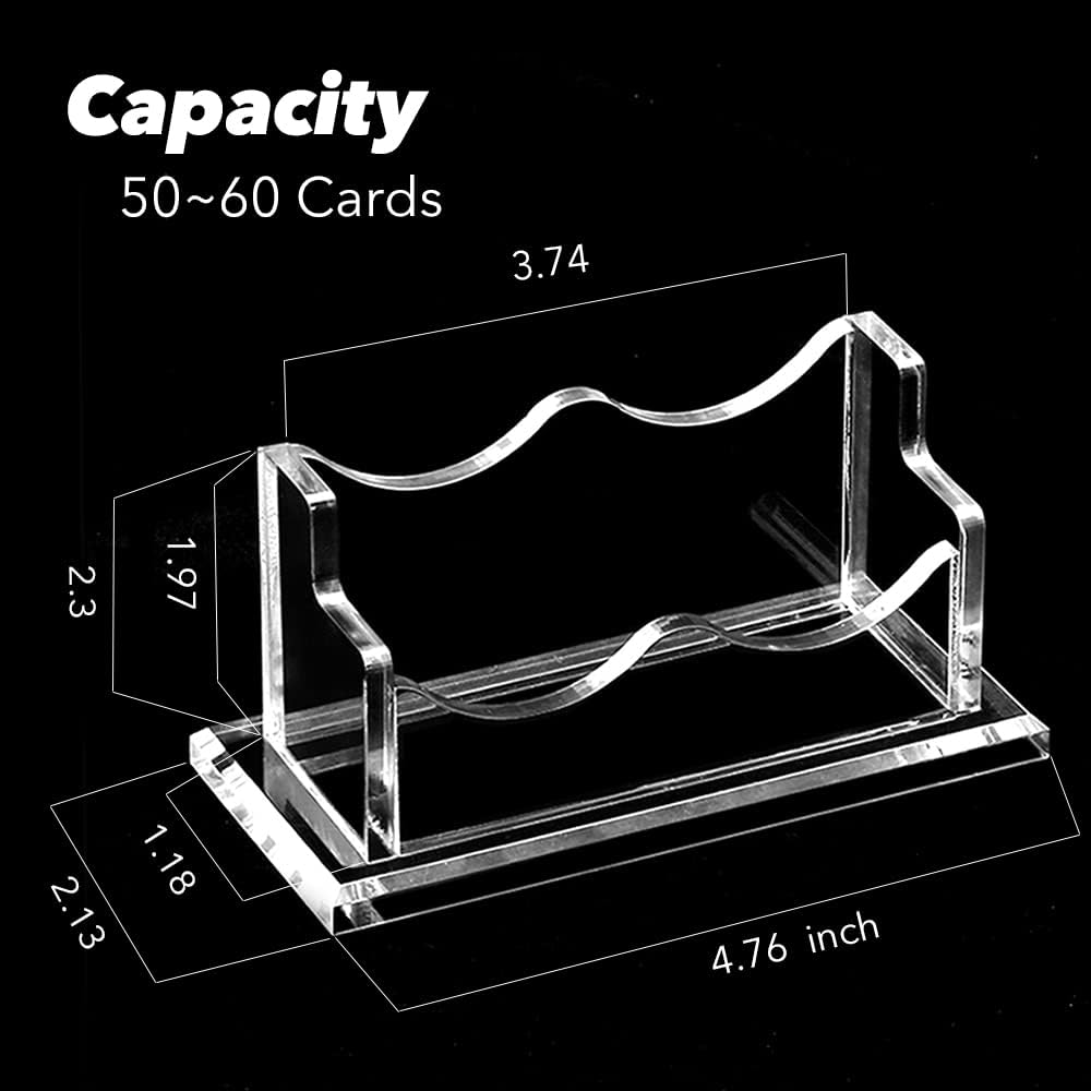 PARTSPOWER 4 Packs Acrylic Business Card Holders for Desk, Horizontal Clear Business Name Card Display Stand, Desk Accessory Business Name Card Organizer (Horizontal, 1-Slot)