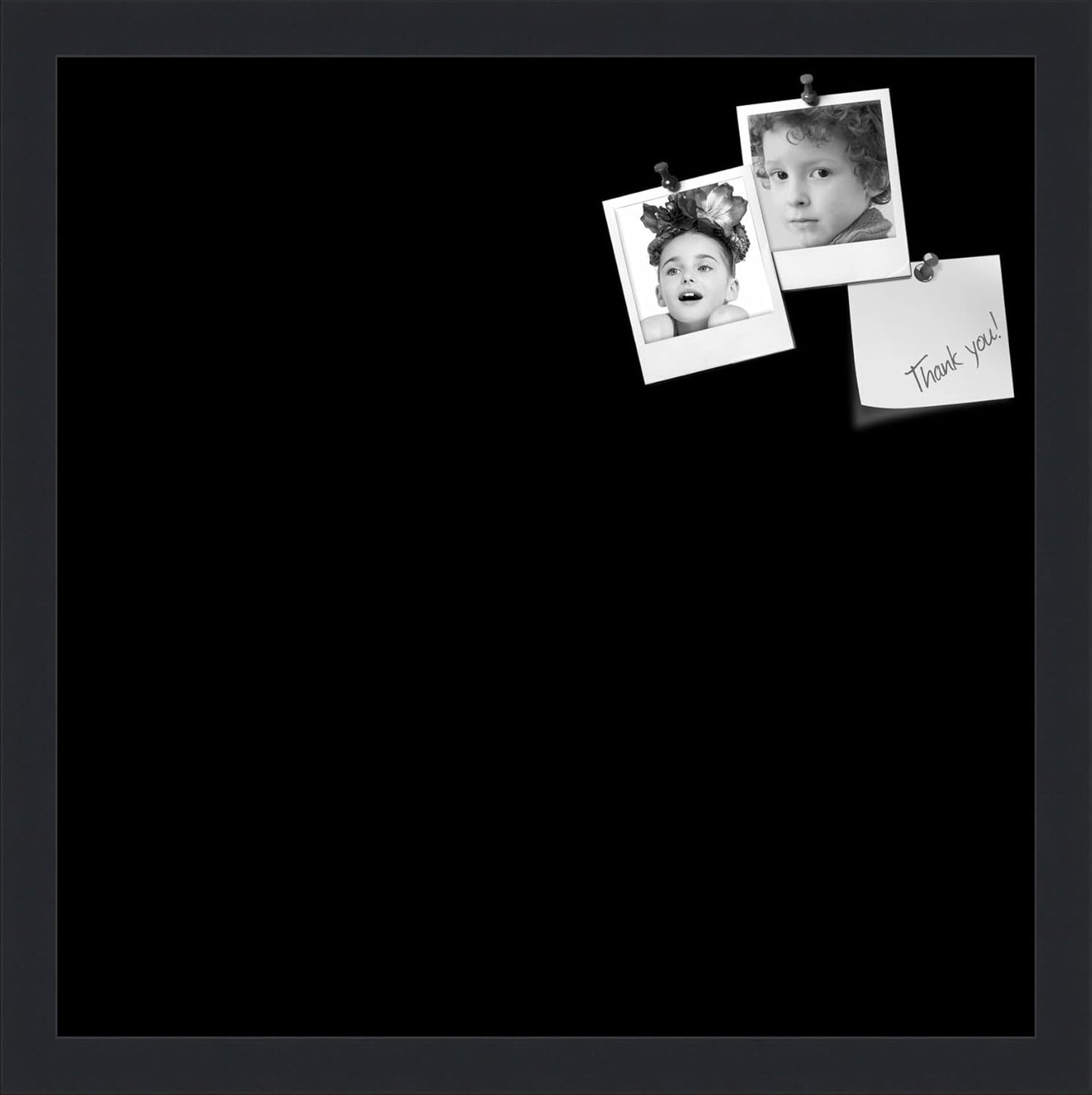 PinPix 17x17 Inch Cork Bulletin Board. This Decorative Framed Pin Board Comes with Solid Black Design and a Satin Black Frame. Ideal for Home Office Decor or Message Board (PinPix-622)