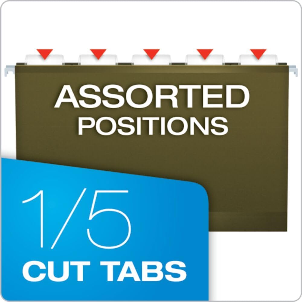 Pendaflex Extra Capacity Reinforced Hanging File Folders, 4", Legal Size, Standard Green, 1/5 Cut, 25 per Box (04153x4)