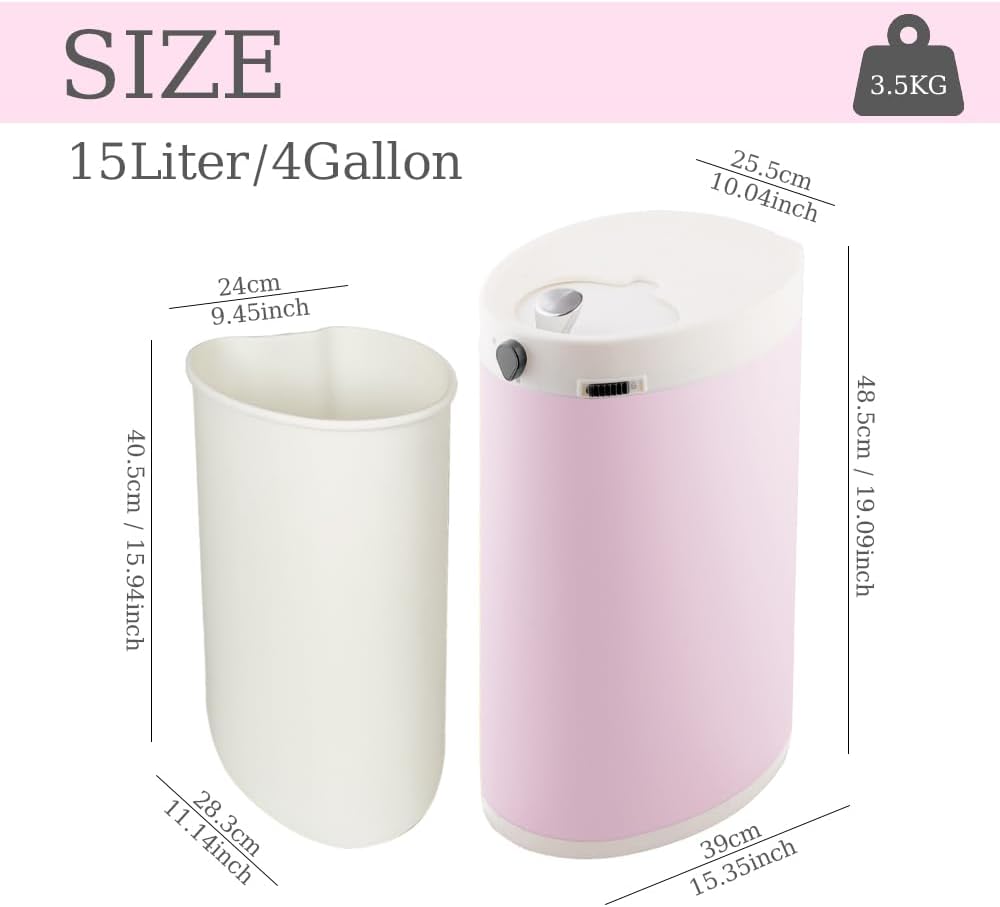 Diaper Pail, Baby Diaper Trash Can with Removal Inner Liner, Childproof Lock, Stainless Steel Garbage Pail with lid, Soft Close, Odor Control Diaper Disposal Bin, 4 Gallon Pink Diaper Can