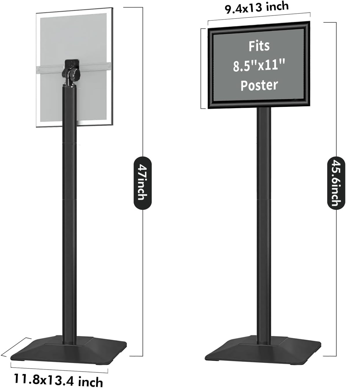 3Packs Heavy Duty Adjustable Pedestal Poster Sign Stand, 8.5x11 Aluminum Open Floor Standing Sign Holder for Vertical and Horizontal View Display (8.5x11,Black)
