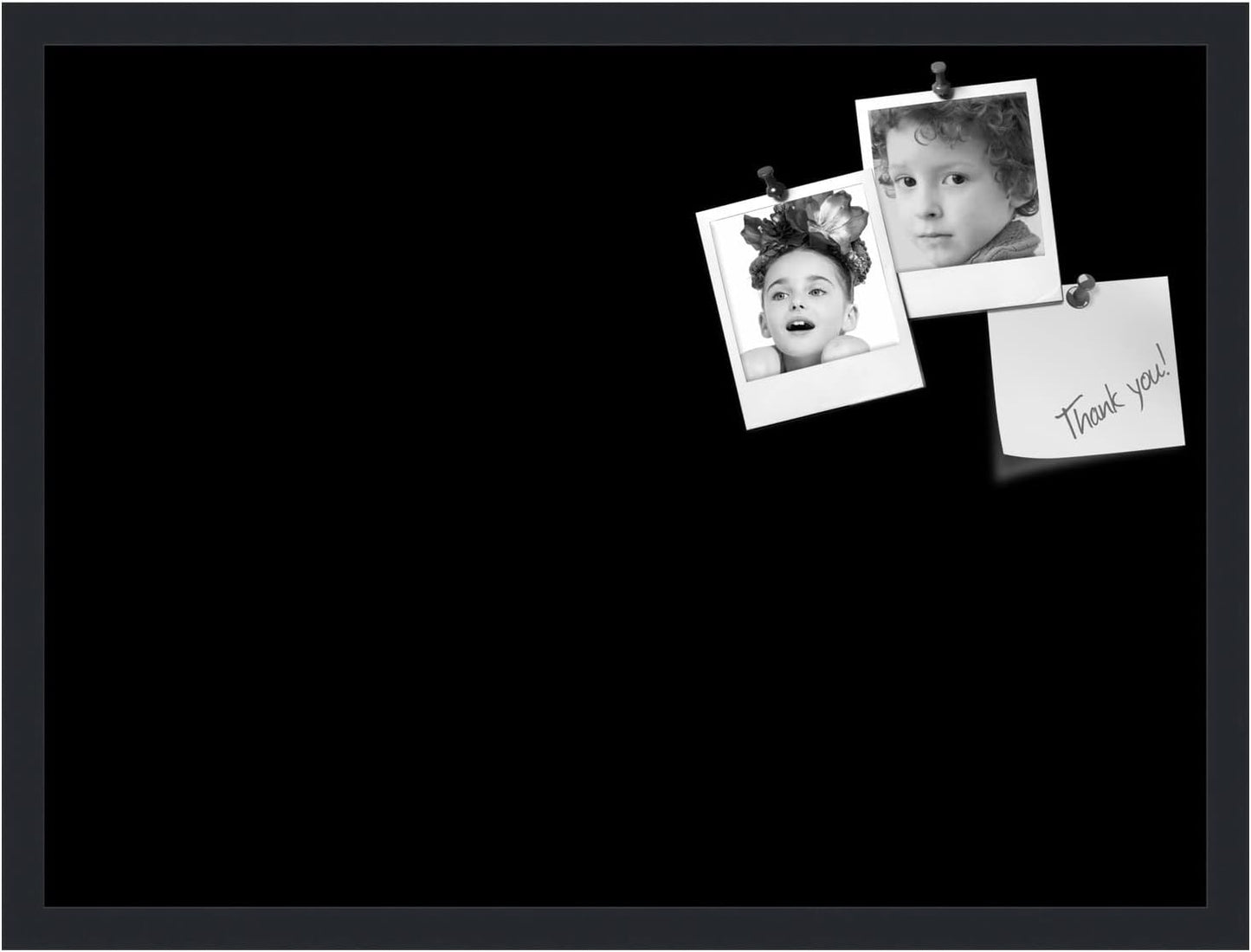 PinPix 27x20 Inch Cork Bulletin Board. This Decorative Framed Pin Board Comes with Solid Black Design and a Satin Black Frame. Ideal for Home Office Decor or Message Board (PinPix-622)