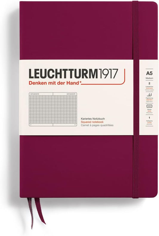 LEUCHTTURM1917 - Notebook Hardcover Medium A5-251 Numbered Pages for Writing and Journaling (Port Red, Squared)