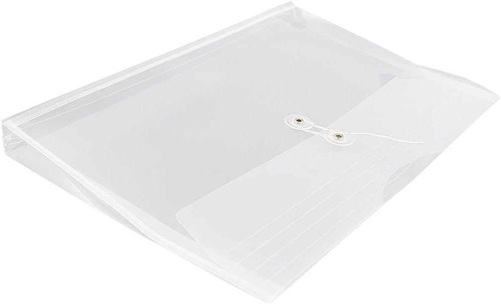 JAM PAPER Plastic Envelopes with Button & String Tie Closure - Legal Booklet - 9 3/4 x 14 1/2 - Clear - 12/Pack