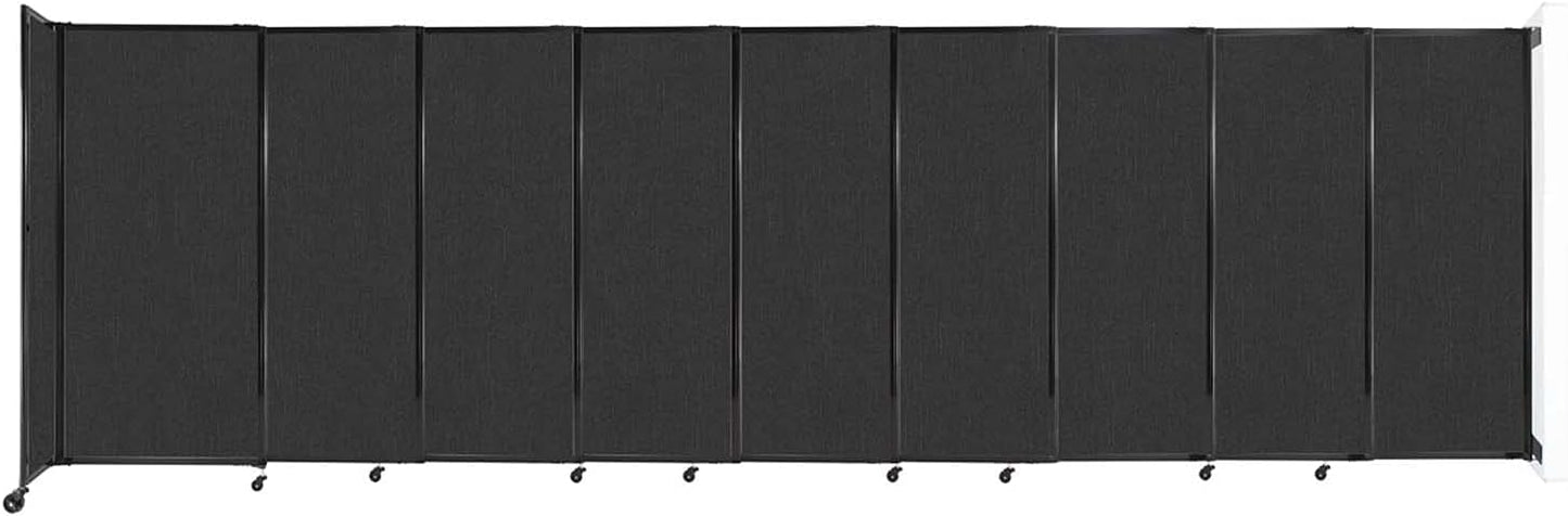 Wall-Mounted Sliding StraightWall Room Divider | Adjustable Widths | Locking Wheels | Room Separator | Up to 19'9" Wide x 6' Tall Black Fabric Panels