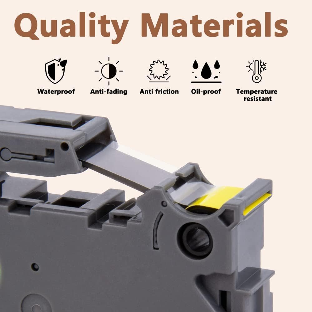 Hehua Tape Tze Tz 12mm 0.47 Black on Yellow Laminated Compatible for Brother TZe-631, TZe631 TZ-631 Label Maker Tape Compatible for Brother Ptouch Tape 12mm 0.47 Yellow for PT-D200, 3 Pack