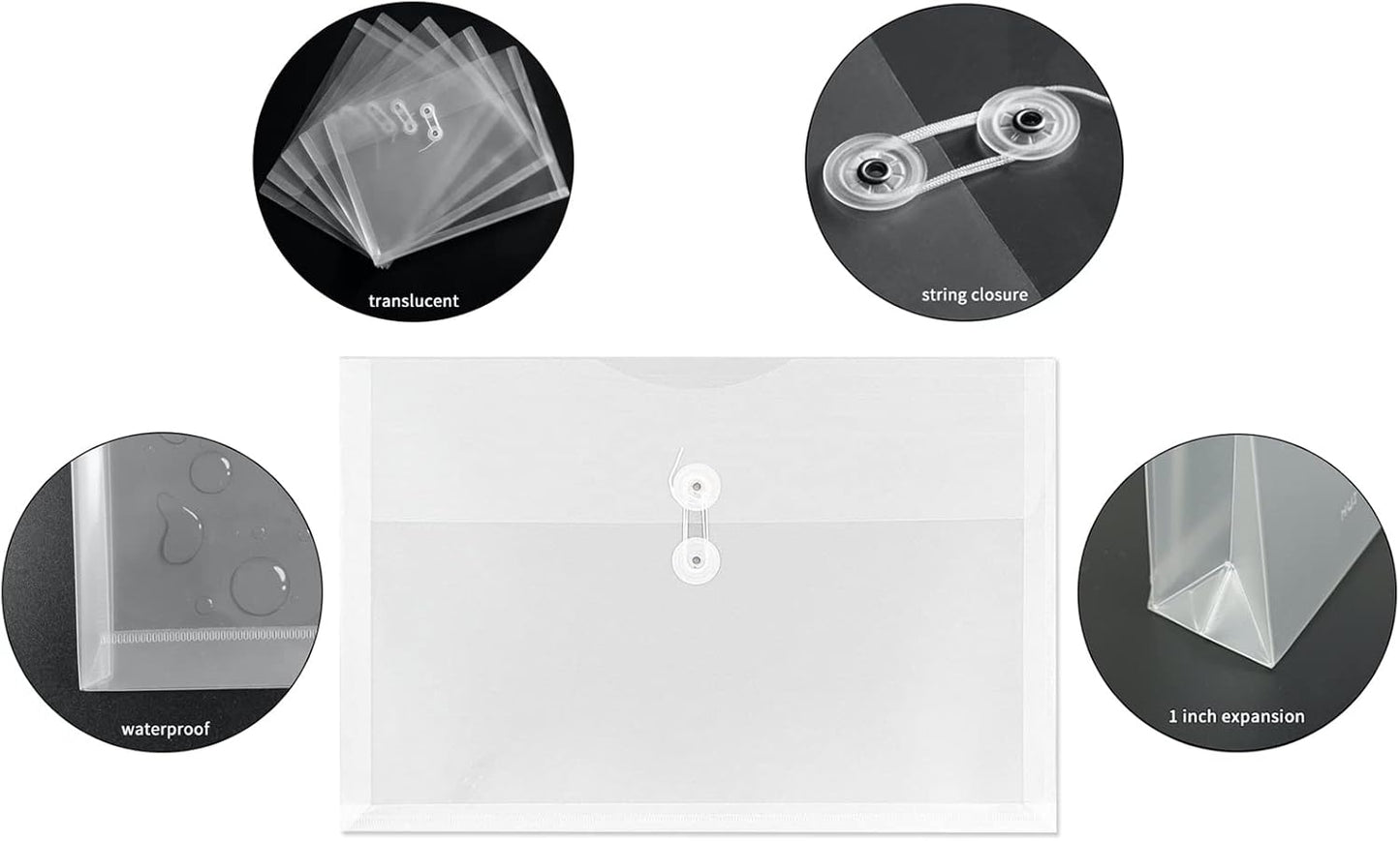 Yoeejob Plastic Envelopes Legal Size with String Tie Closure, Clear Poly Envelope Expandable Plastic Folders, Document Paper File Organizer for Home Work Office, 24 Pack, White