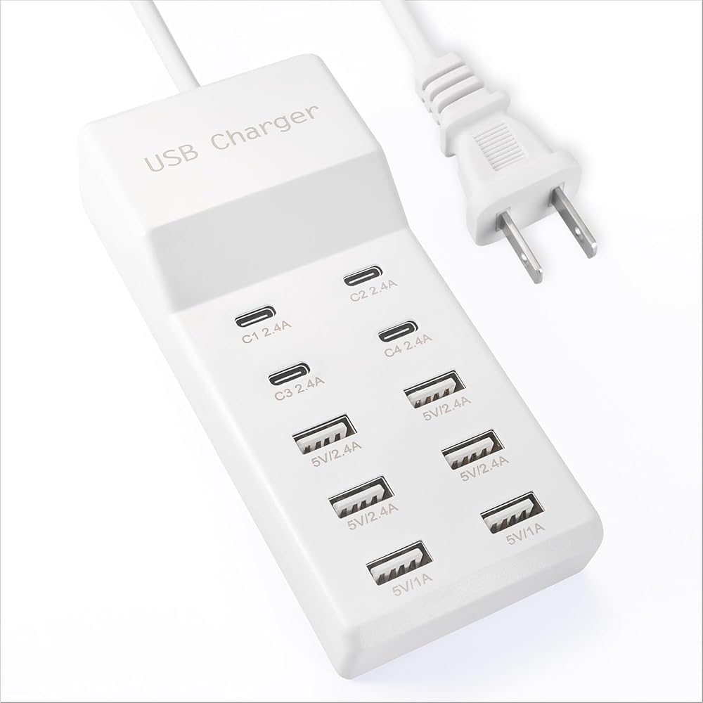 USB Charging Station, 10 Ports Family-Sized USB C Charger Block,USB Power Strip for Smart Phone Tablet Laptop Computer (1 Pcs)