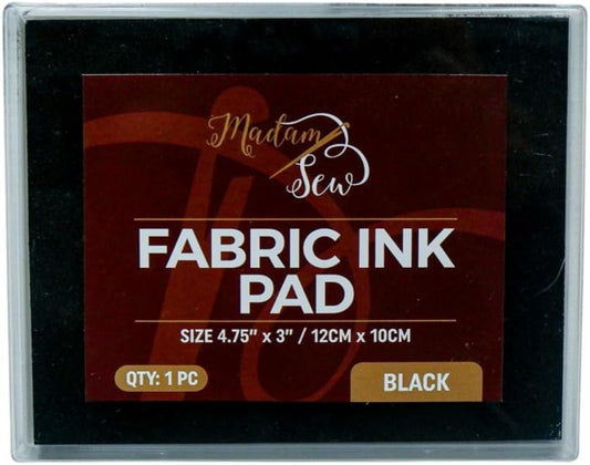 Madam Sew Permanent Fabric Ink Stamp Pad | Crisp, Washable Impressions on Cotton & Linen | Fade-Resistant Fabric Ink Pad for Fabric Crafts, Labels & Gifts | Works with All Rubber Stamps (Black)