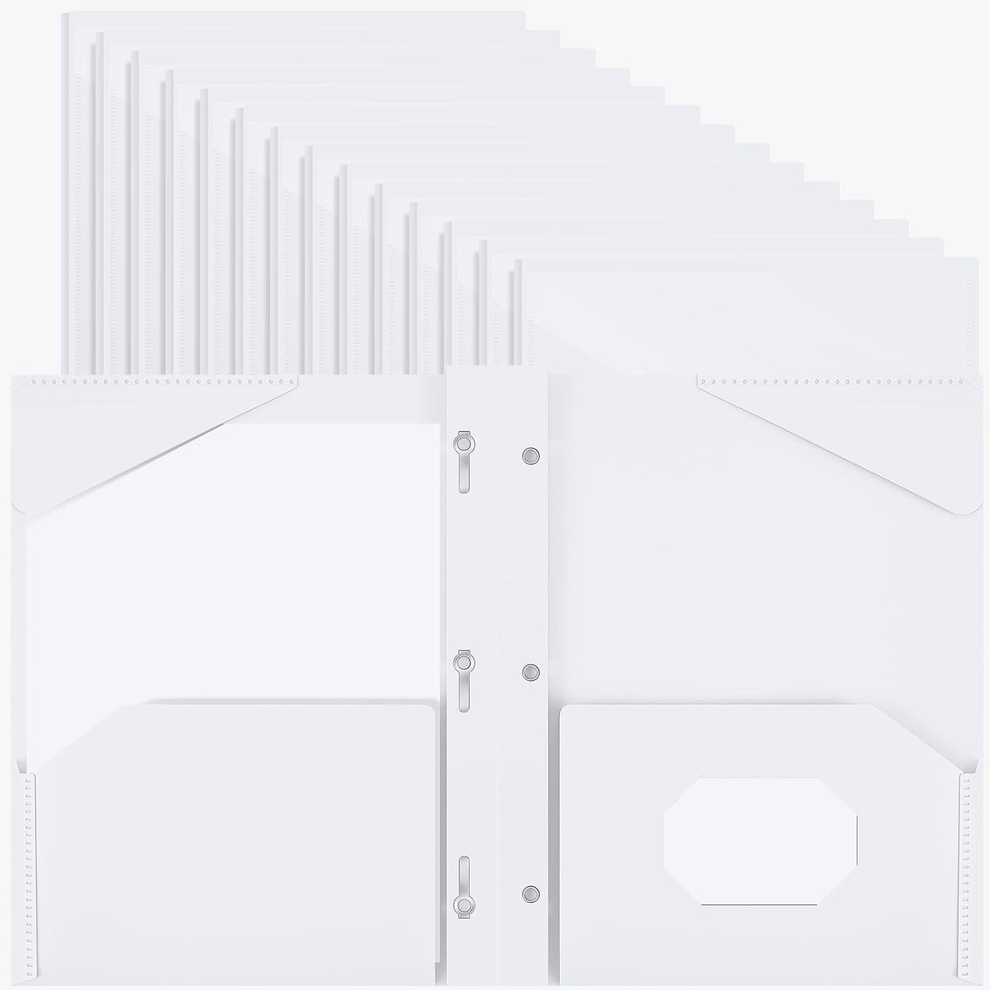 Henoyso 36 Pcs Plastic Folder with Clear Front Pocket and 3 Prong Plastic Folders with Card Slot Pocket Folders with Prongs for School Office (White)