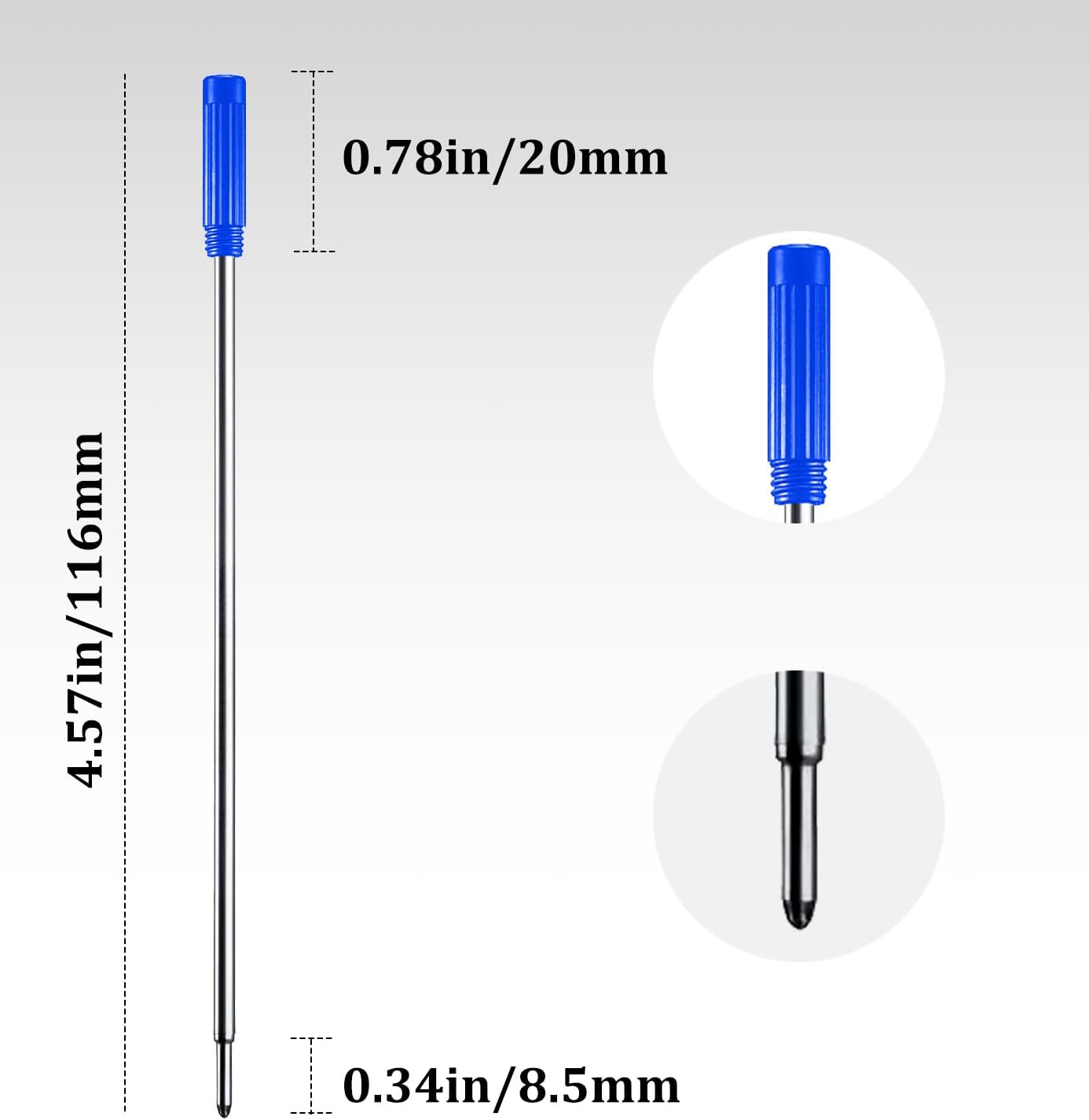Blue Ink Refills (20pcs), Replaceable Pens Refills, 1mm Medium Tip - Blue