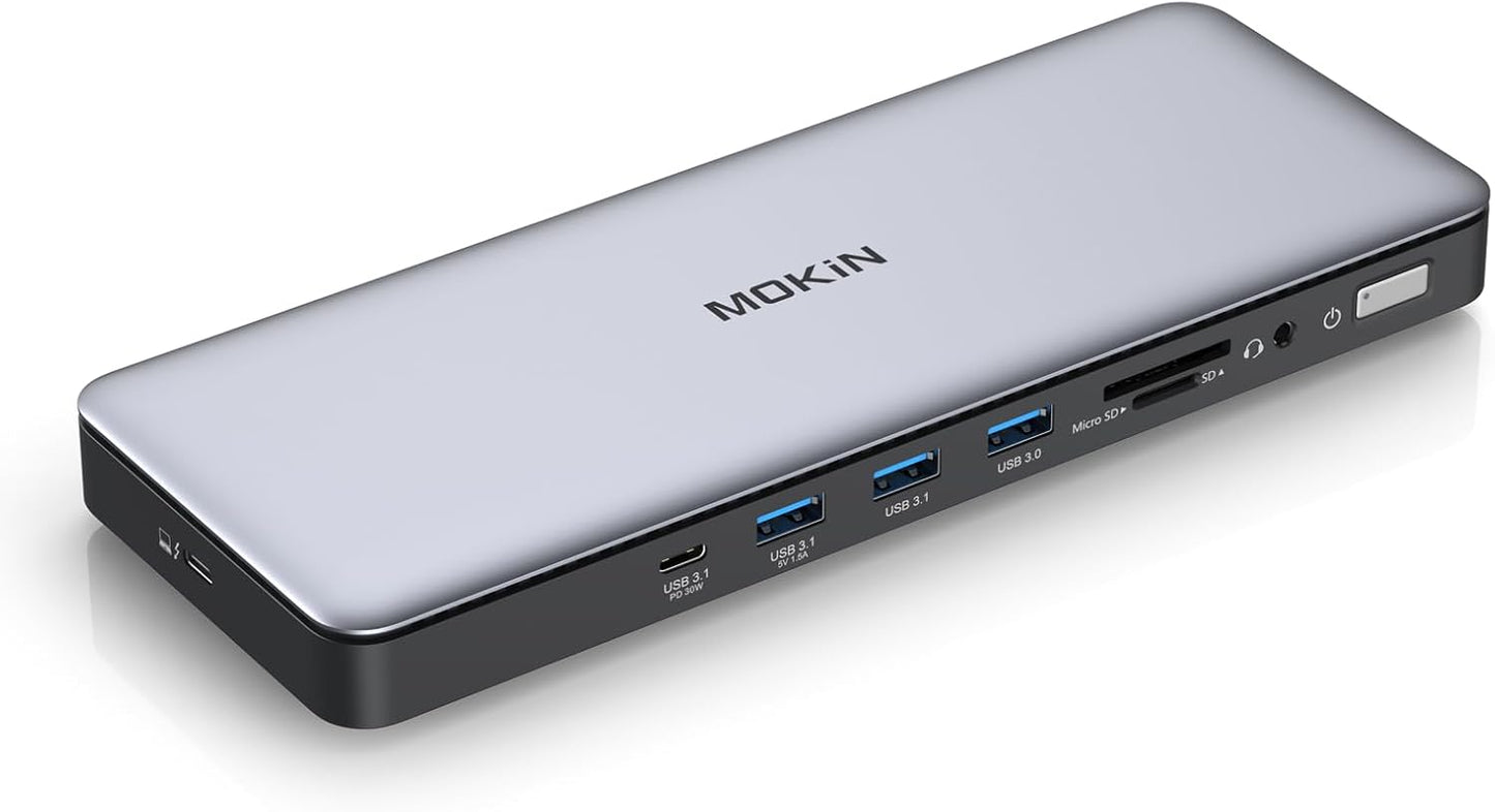 MOKiN Thunderbolt 4 Dock - 16 Ports, USB C Docking Station 3 Monitors for Laptop with 2*Thunderbolt 4 Port, 96W Charger, 2.5Gbps Ethernet for Dell, HP, Lenovo, MacBook（Intel Thunderbolt™ Certified）