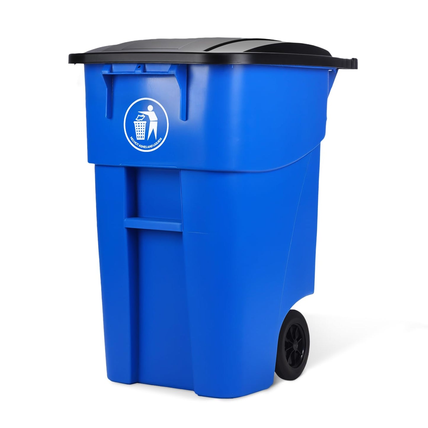 50-Gallon Recycle Rollout Trash Can with Lid, Commercial Heavy-Duty Container with Wheels, Blue