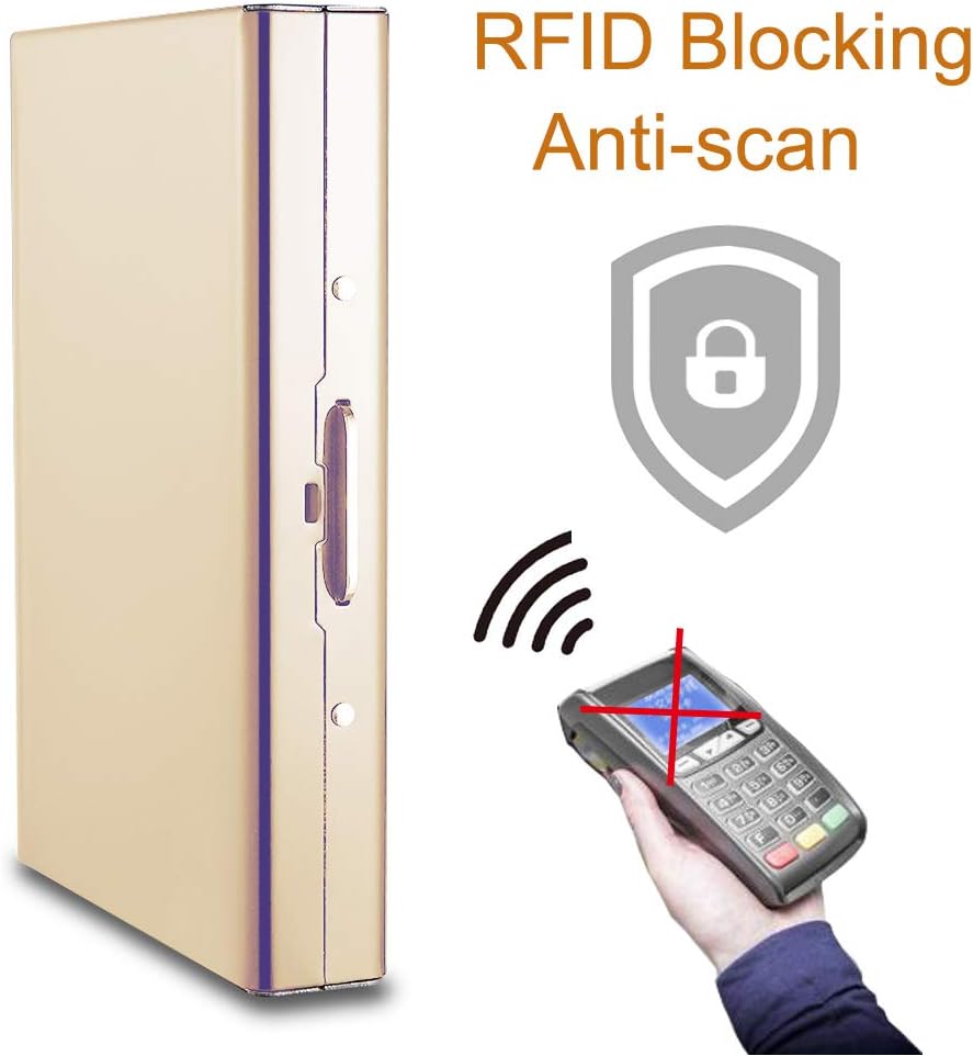 EASTNIGHTS RFID Credit Card Holder Protector Metal Credit Card Wallet Business Card Holder for Men Women Gift Box Package (Gold)