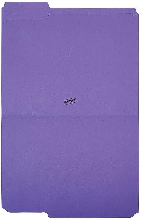 Staples 508945 File Folders Reinforced 3-Tab Letter Size Purple 100/Box (508945)