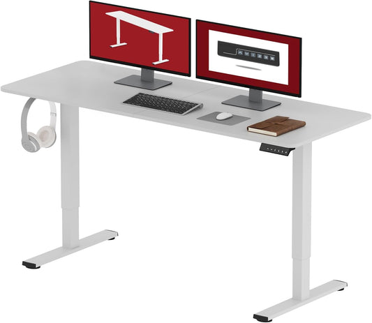 SANODESK Electric Standing Desk 63x24 Inch Height Adjustable Stand Up Desk Home Office Computer Workstation Sit Stand Home Office Desk with Splice Board (White Frame + White Top)