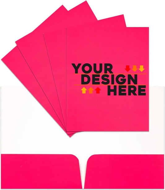 JAM PAPER Custom Printed Semi-Gloss Folders with Round Corner Pockets - Personalized Logo & Text - 10 pt C2S - Pink - 250/Pack