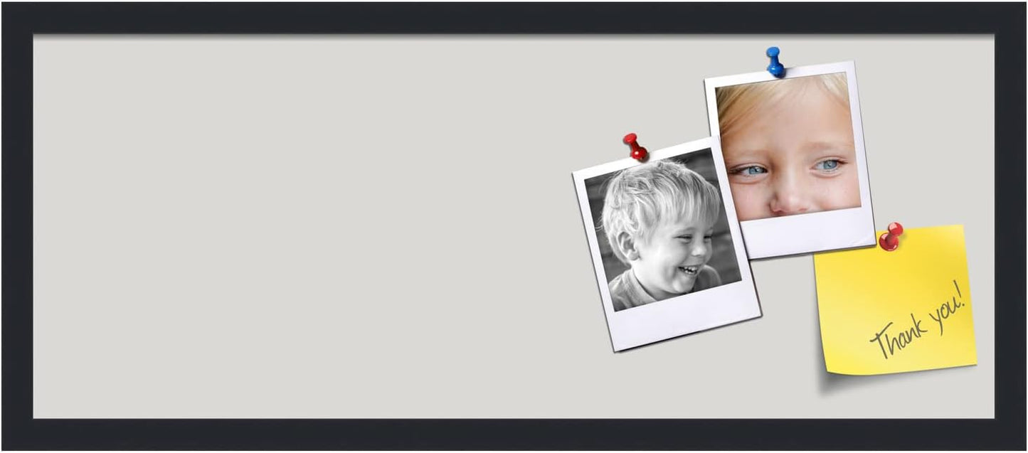 PinPix 30x12 Inch Cork Bulletin Board. This Decorative Framed Pin Board Comes with Light Stone Design and a Satin Black Frame. Ideal for Home Office Decor or Message Board (PinPix-1809)