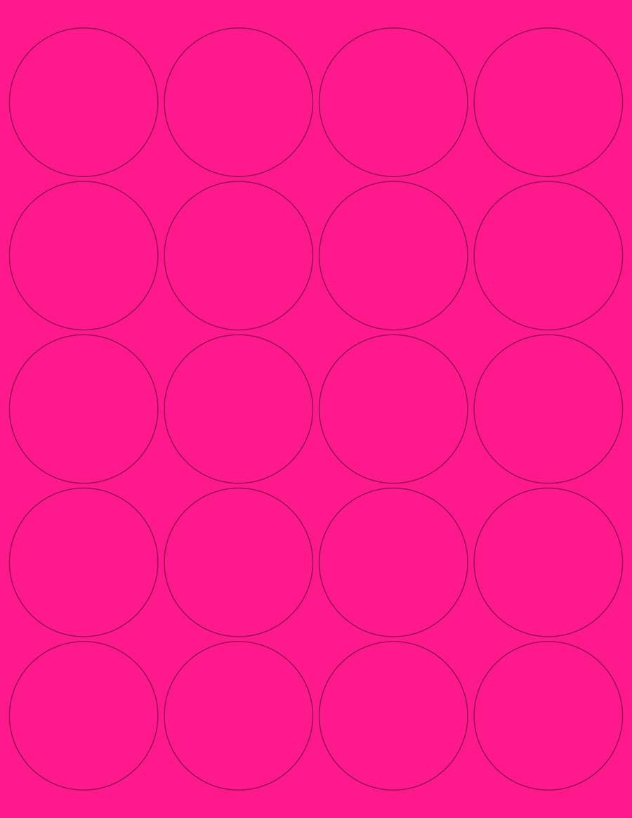 NextDayLabels - 8-1/2 x 11 Neon Color High Light Fluorescent Labels for Laser & Inkjet Printer (Pink Fluorescent, 2" Round - 20 Per Page | 1000 Labels)