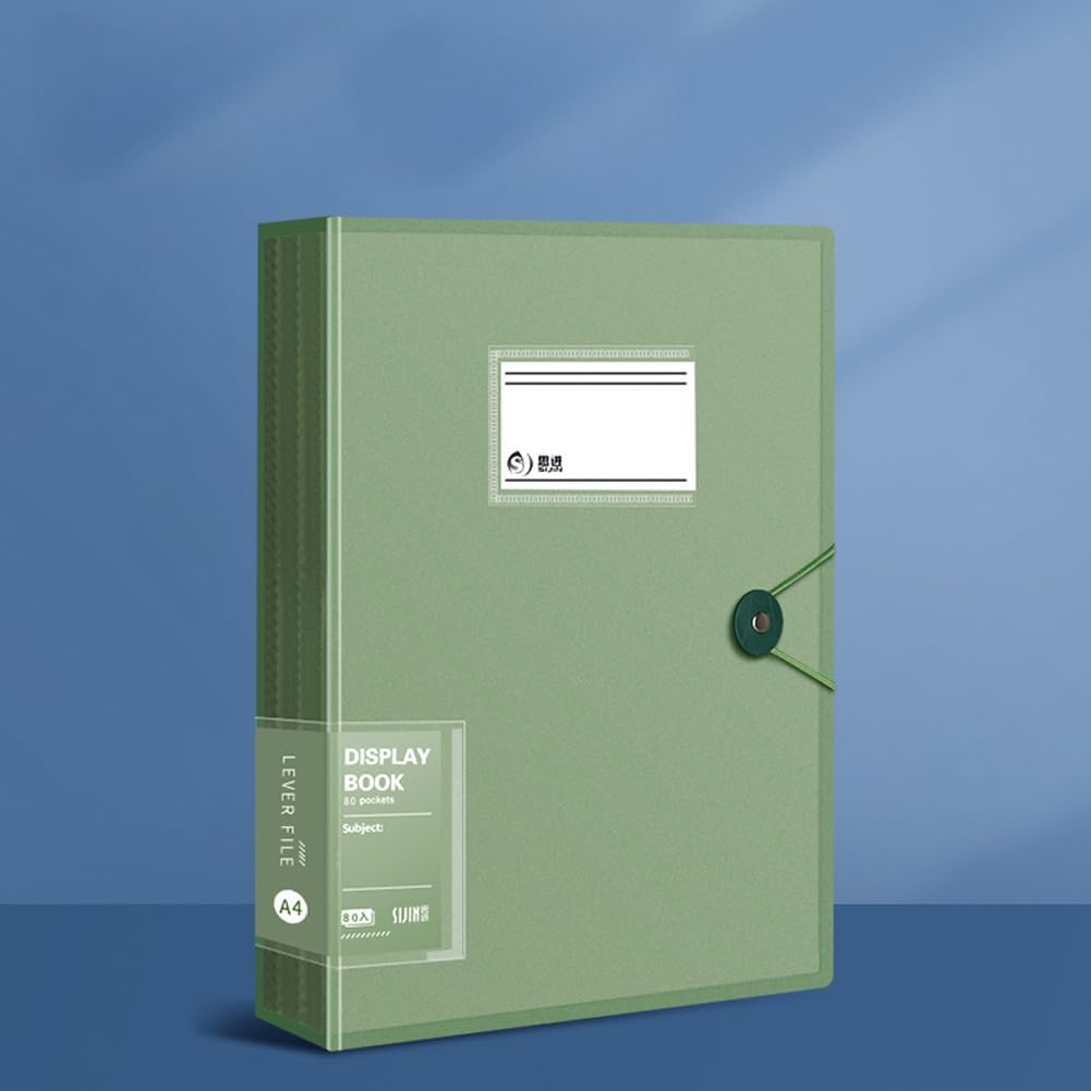 A4 80 Pockets 160/Sides Display Book Paper Document Holder, Business Presentation Book Presentation Folder (80 Pockets Transparent Green)