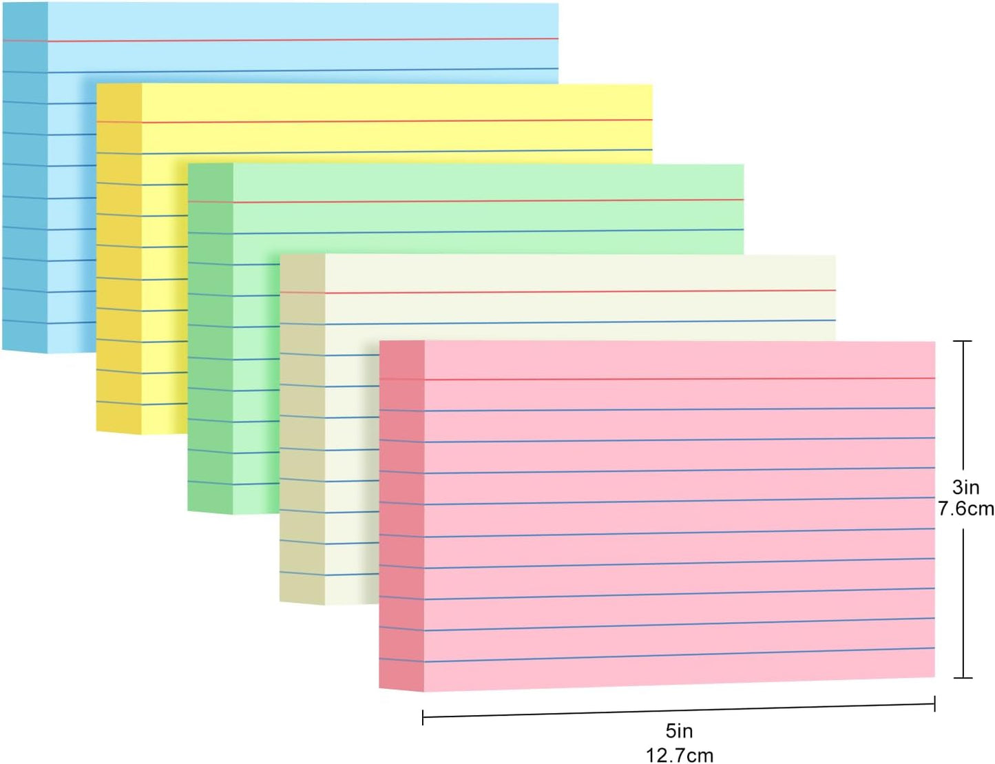 250 Pack Colored Index Cards 3x5, Flash Cards for Studying, Heavy Note Cards 3x5 for Office, Home and School, 5 Colors, Each Color Individually Wrapped, 50 Pack Per Package