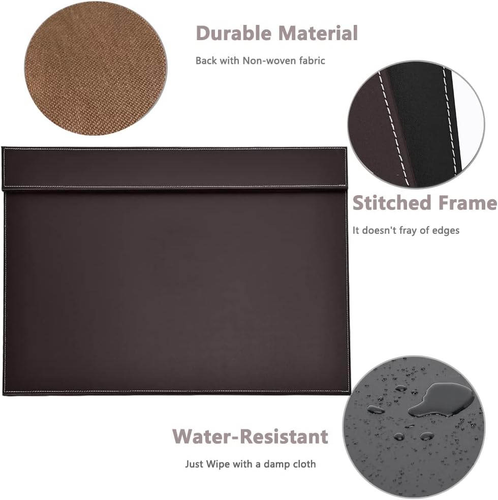 KINGFOM Ultra-Smooth PU Leather Desk Pad & Mat Office Desk Drawing & Writing Board A3/ A4 File Paper Clip Table Protector Mat on Top Large 24''x18'' (Brown)