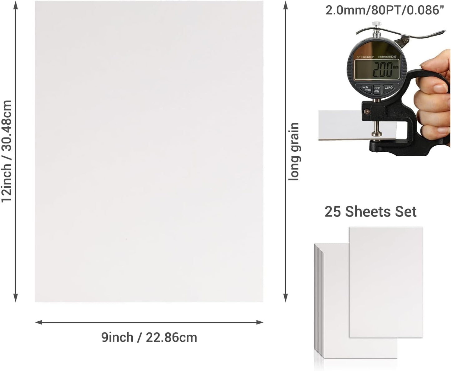 25 Pcs Book Board, Binder Board, Cover Board, Heavy Duty Chipboard for Book Binding, DIY Cardboard (White, 9 x 12 Inch 80PT)
