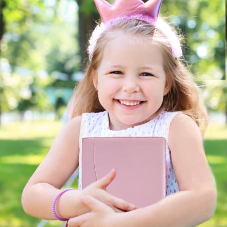 Leather Portfolio Binder 5 x 8, Mini Soft Leather Padfolio A5 Business Binder Legal Writing Pad Junior Size Document Organizer for Present Gift Kid Men Women Pink