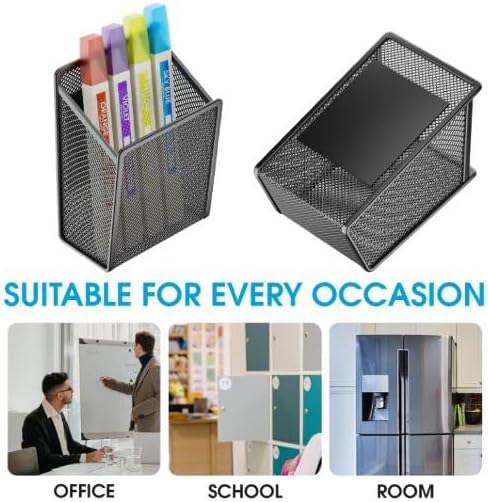 LUCYCAZ Magnetic Pen Holder - Single Magnetic Pencil Locker Holder Organizer, Strong Magnets Mesh Marker Holder Pen Basket for Whiteboard, Refrigerator and Locker