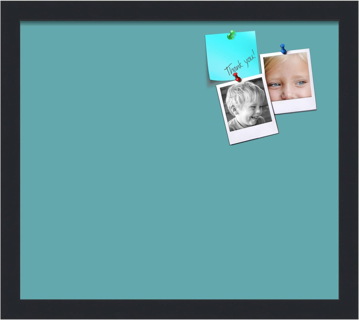 PinPix 16x14 Inch Cork Bulletin Board. This Decorative Framed Pin Board Comes with Aqua Pastel Design and a Satin Black Frame. Ideal for Home Office Decor or Message Board (PinPix-1806)