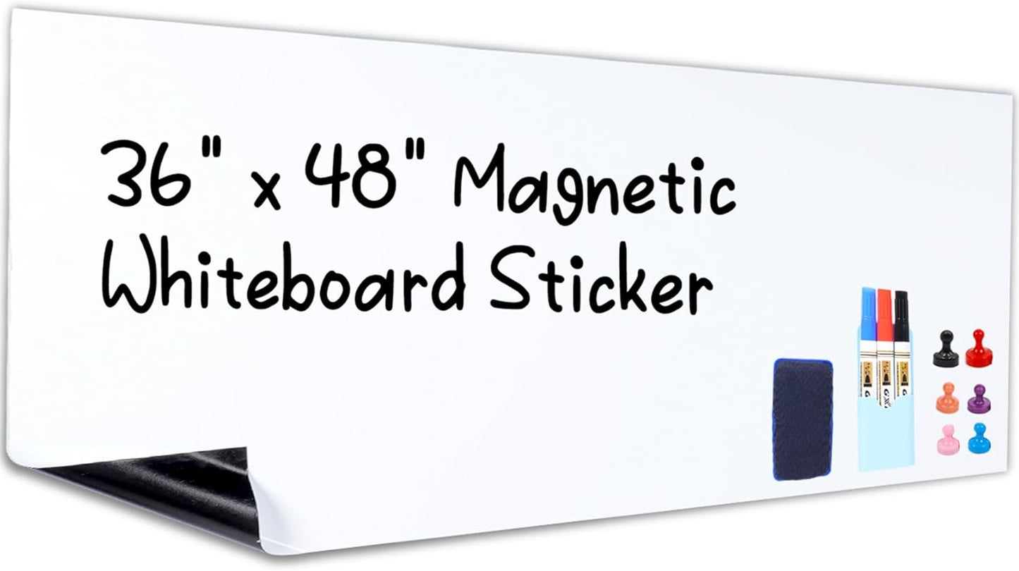 HAMIGAR Magnetic Whiteboard Contact Paper 36" x 48" Dry Erase White Board Sticker for Wall Stick on White Board Peel and Stick Wallpaper Adhesive Poster with Marker, Magnetic Eraser and Magnets