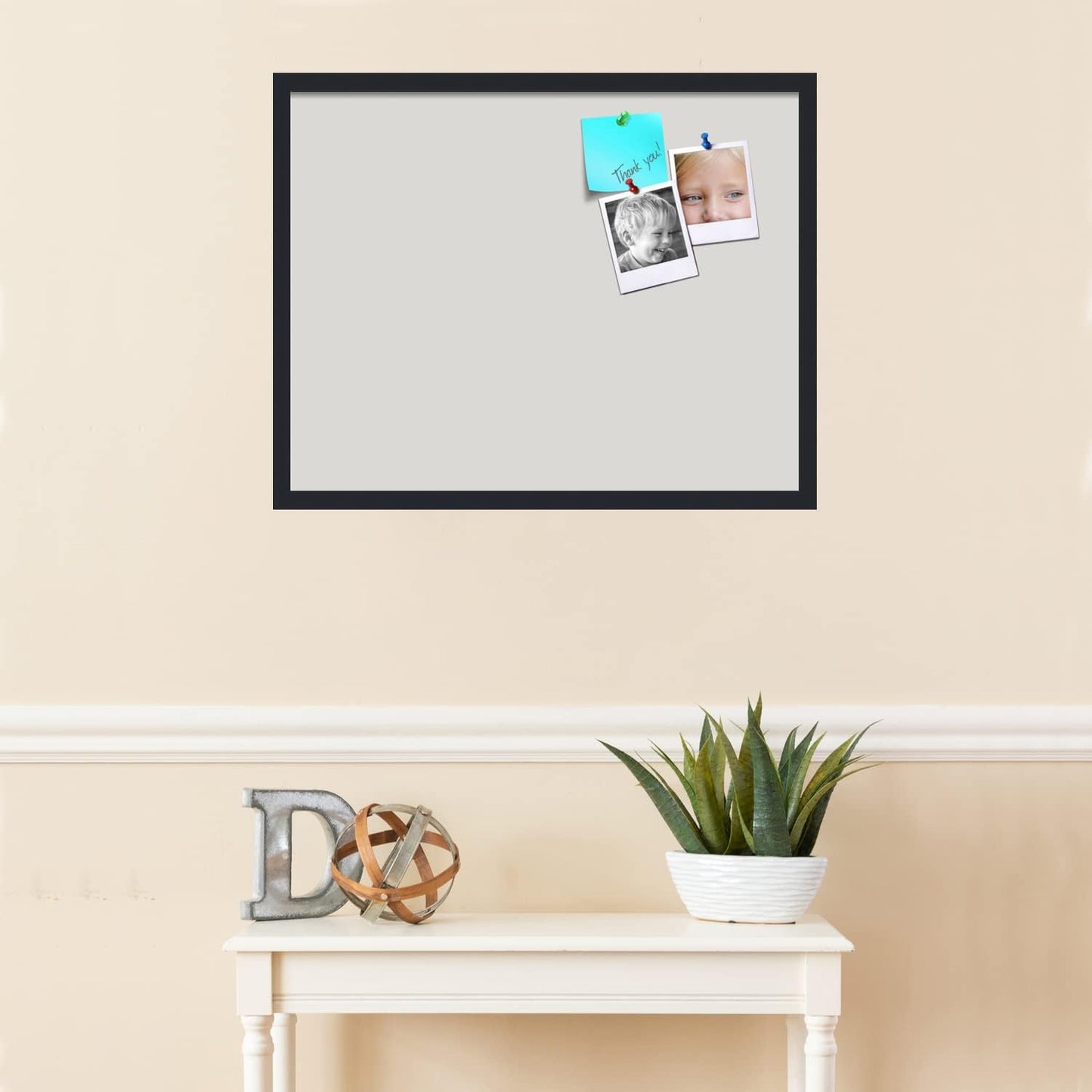PinPix 28x22 Inch Cork Bulletin Board. This Decorative Framed Pin Board Comes with Light Stone Design and a Satin Black Frame. Ideal for Home Office Decor or Message Board (PinPix-1809)