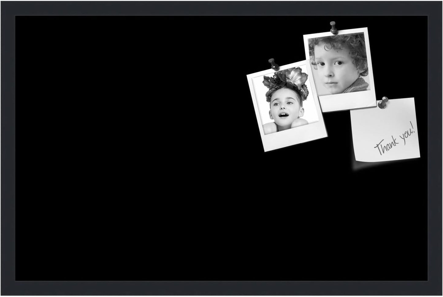 PinPix 28x18 Inch Cork Bulletin Board. This Decorative Framed Pin Board Comes with Solid Black Design and a Satin Black Frame. Ideal for Home Office Decor or Message Board (PinPix-622)