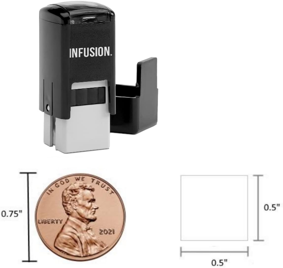 Infusion Self-Inking Custom Rubber Stamp (1/2" x 1/2") - Personalized Stamp for Office, Business, and Home Use - Customizable Text - Choose from 16 Colors