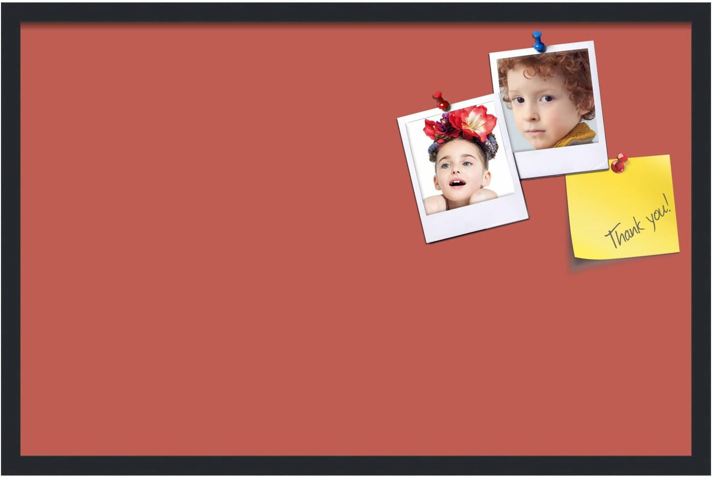 PinPix 34x22 Inch Cork Bulletin Board. This Decorative Framed Pin Board Comes with Crimson Pastel Design and a Satin Black Frame. Ideal for Home Office Decor or Message Board (PinPix-1807)