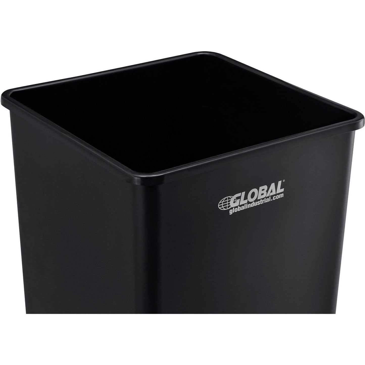 Global Industrial Square Plastic Garbage Can, Open Top, 55 Gallon Capacity, Indoor/Outdoor Rated, 19-1/2"W x 19-1/2"D x 34"H, Utility Trash Can, No Lid, Black