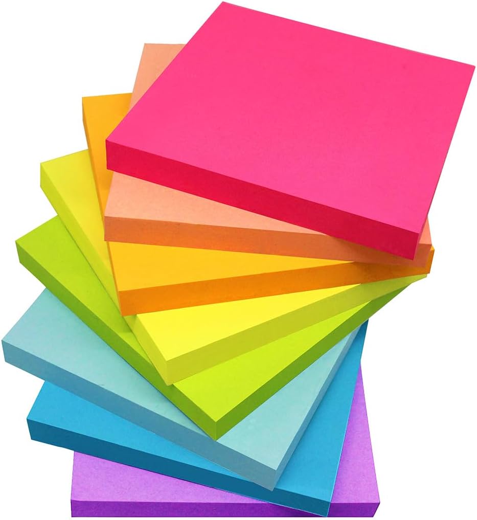 Sticky Notes 3x3 Inches,Bright Colors Self-Stick Pads, Easy to Stick for Home, Office, Notebook, 24 Pads/Pack